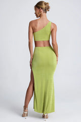 Hardware Detail One-Shoulder Maxi Dress in Olive