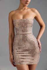 Embellished Bandeau Mini Dress in Honey