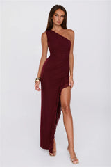 Summer Ember One Shoulder Maxi Dress Burgundy