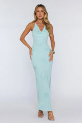 Soft Glow Up Halter Maxi Dress Aqua