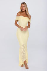 Secrets Worth Sharing Off Shoulder Lace Maxi Dress Yellow