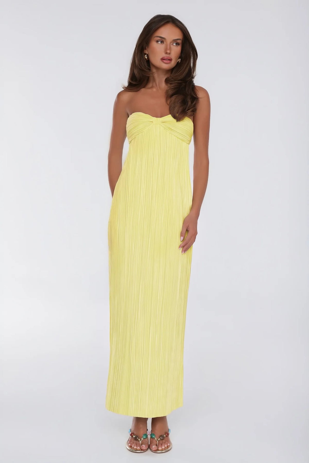 The Pretty Way Plisse Strapless Maxi Dress Yellow