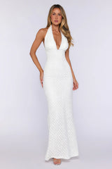 Flirty Daydream Halter Knit Maxi Dress White