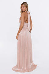 First Class Night Halter Maxi Dress Champagne