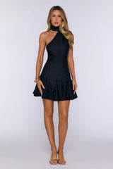 Flirt Flex Polka Dot Halter Mini Dress Black