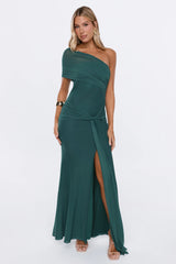 Rose And Moon One Shoulder Mesh Maxi Dress Teal