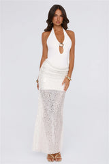 Party In Motion Sequin Halter Maxi Dress Cream