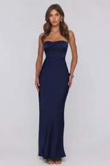 Secret Summer Strapless Satin Maxi Dress Navy