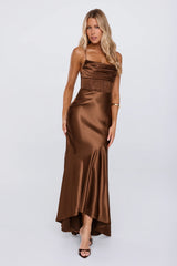Moments In Silk Satin Maxi Dress Chocolate