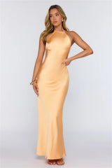 Take The Picture Satin Halter Maxi Dress Orange
