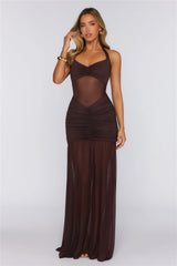Effortless Enchantress Mesh Halter Maxi Dress Brown