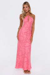 Rosy Outlook Halter Maxi Dress Coral