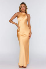 Take The Picture Satin Halter Maxi Dress Orange