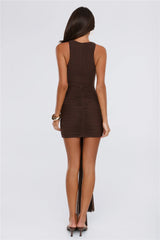 Sultry Statement Mesh Mini Dress Chocolate