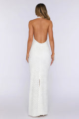 Flirty Daydream Halter Knit Maxi Dress White