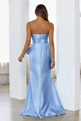 Shimmering Folded Neckline Maxi Dress Blue