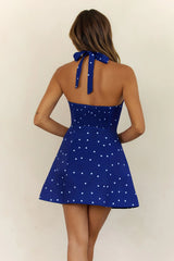 Lights Camera Fun Halter Polka Dot Mini Dress Navy