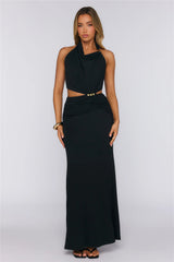 Social Calendar Halter Maxi Dress Black