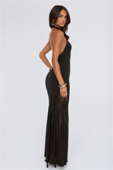 Flirt Society Halter Lace Maxi Dress Black