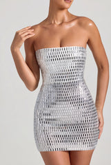 Embellished Bandeau Mini Dress in Diamond