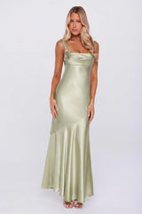 Kiss Your Crush Satin Maxi Dress Sage