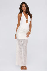 Party In Motion Sequin Halter Maxi Dress Cream