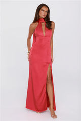 Hot Girl Rotation Satin Maxi Dress Red