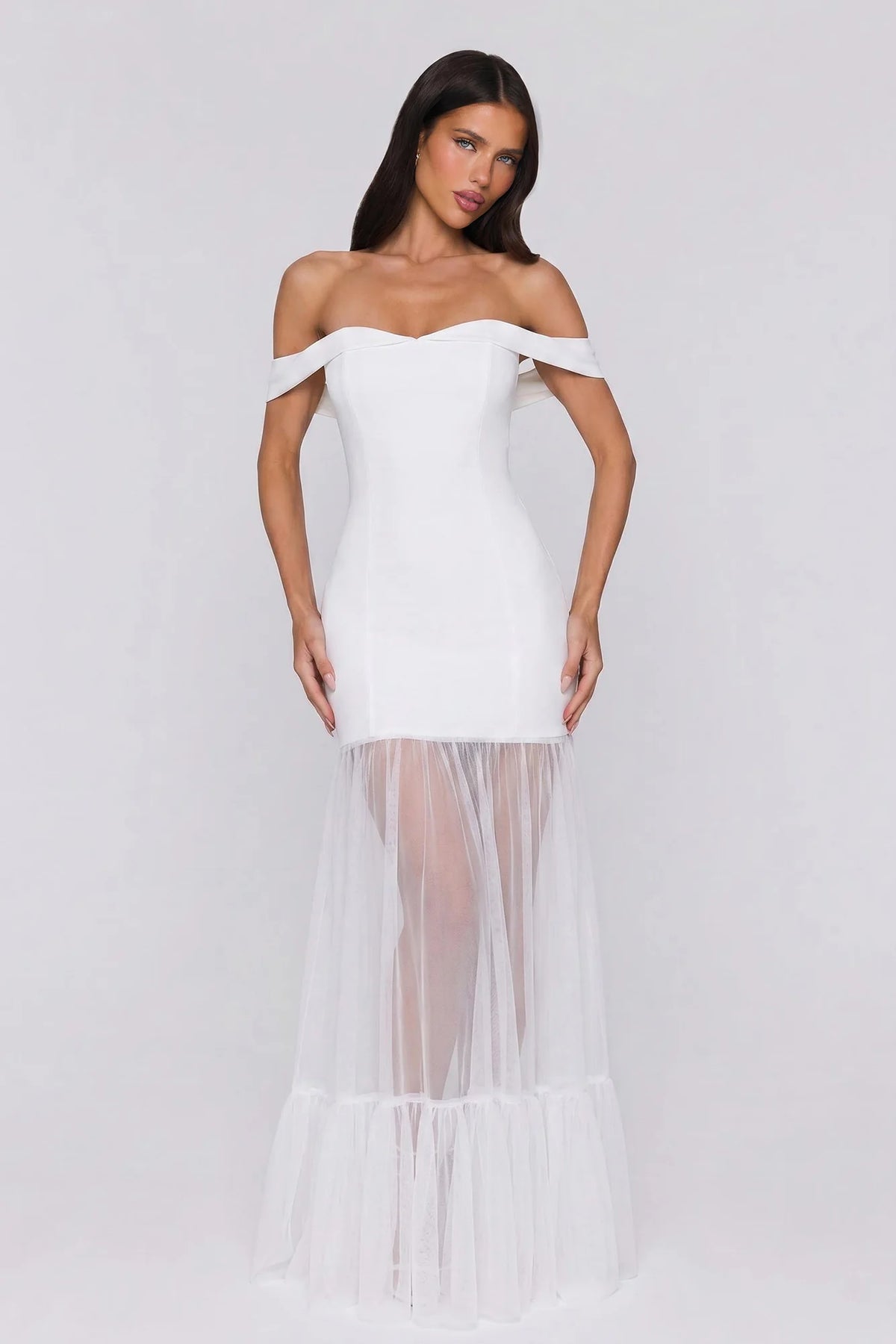 Pretty Lullaby Off Shoulder Maxi Dress White