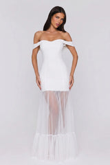 Pretty Lullaby Off Shoulder Maxi Dress White
