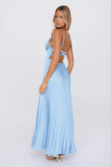 Polished Moment Satin Pleated Maxi Dress Blue