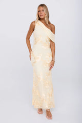 Next Level Chic Mesh One Shoulder Maxi Dress Yellow