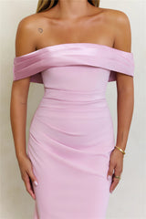 The Sleek Soirée Off Shoulder Maxi Dress Rose