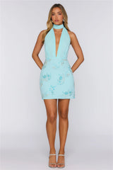 Rules of Style Halter Embellished Mini Dress Blue