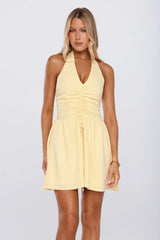 Sweet Sunshine Halter Ruched Mini Dress Yellow