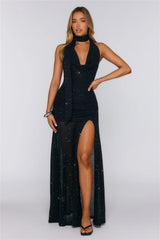 Wildflower Way Knit Sequin Maxi Dress Black