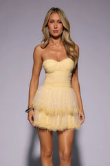 Bloom Soft Strapless Mesh Embellished Mini Dress Yellow