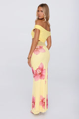 Floral Spice Off Shoulder Mesh Maxi Dress Yellow
