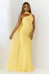 Sultry Drape One Shoulder Maxi Dress Yellow