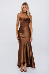Moments In Silk Satin Maxi Dress Chocolate