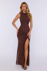 Style Found Mesh Polka Dot Maxi Dress Brown