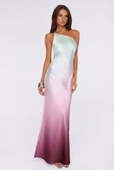 Glowing Spell One Shoulder Satin Maxi Dress Ombre
