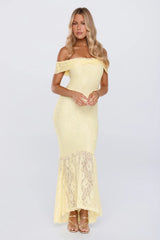 Secrets Worth Sharing Off Shoulder Lace Maxi Dress Yellow