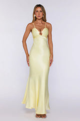 Polished Pretty Satin Cutout Maxi Dress Yellow