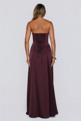 Moment Of Class Strapless Satin Maxi Dress Chocolate