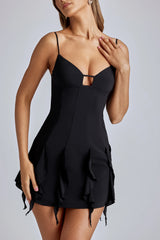 Ruffle A-Line Mini Dress in Black