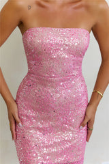 Dazzling Spirit Sequin Strapless Lace Up Mini Dress Pink