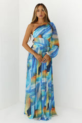 Painting The Town One Shoulder Maxi Dress Blue