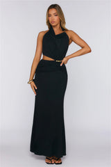 Social Calendar Halter Maxi Dress Black