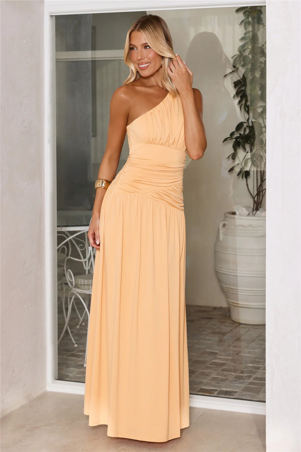 Secret Dazzle One Shoulder Maxi Dress Orange