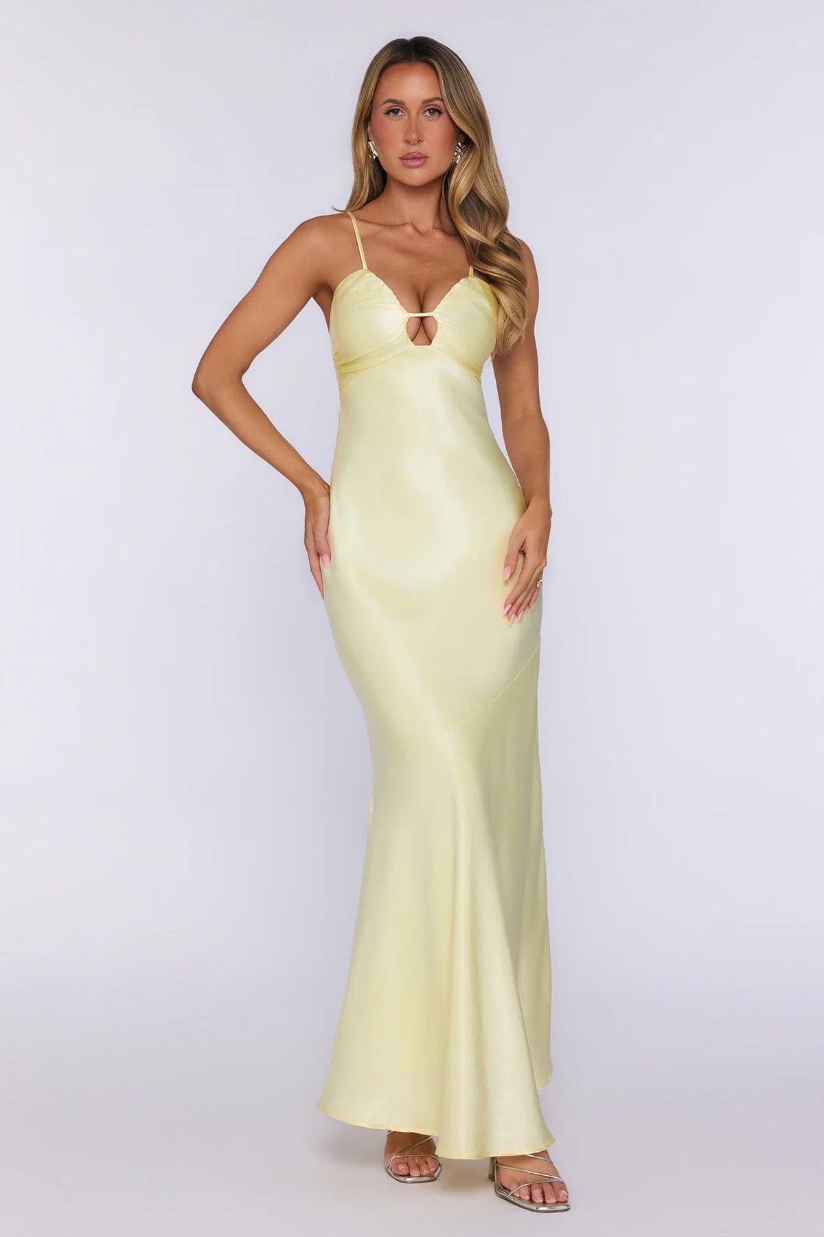 Polished Pretty Satin Cutout Maxi Dress Yellow